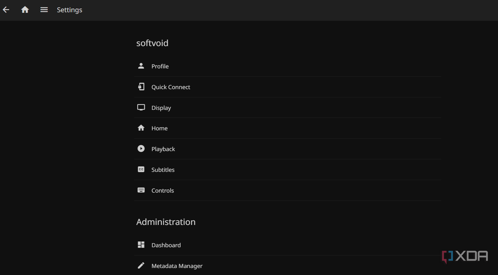 Screenshot showing Jellyfin settings