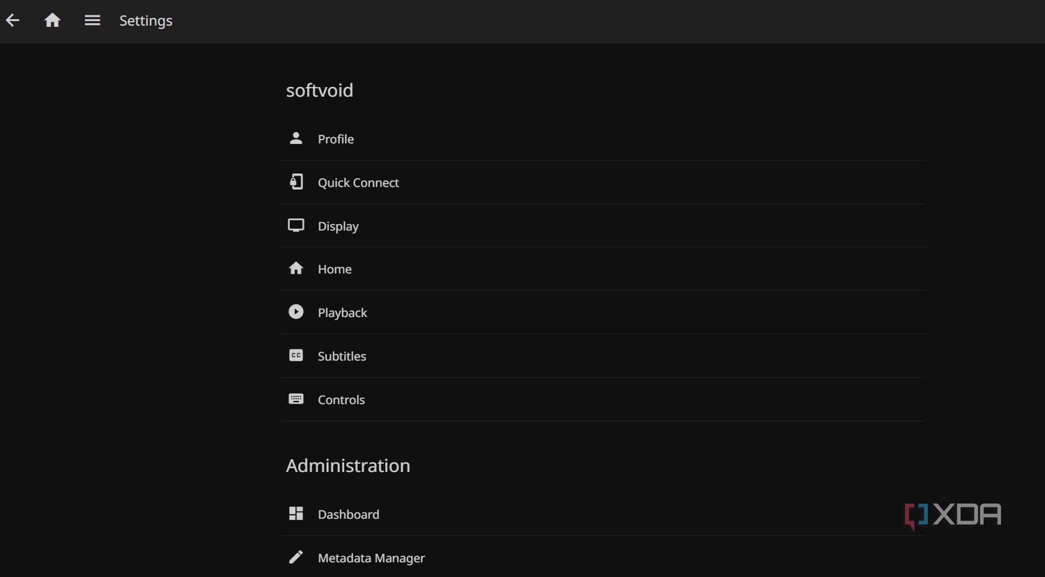 Screenshot showing Jellyfin settings