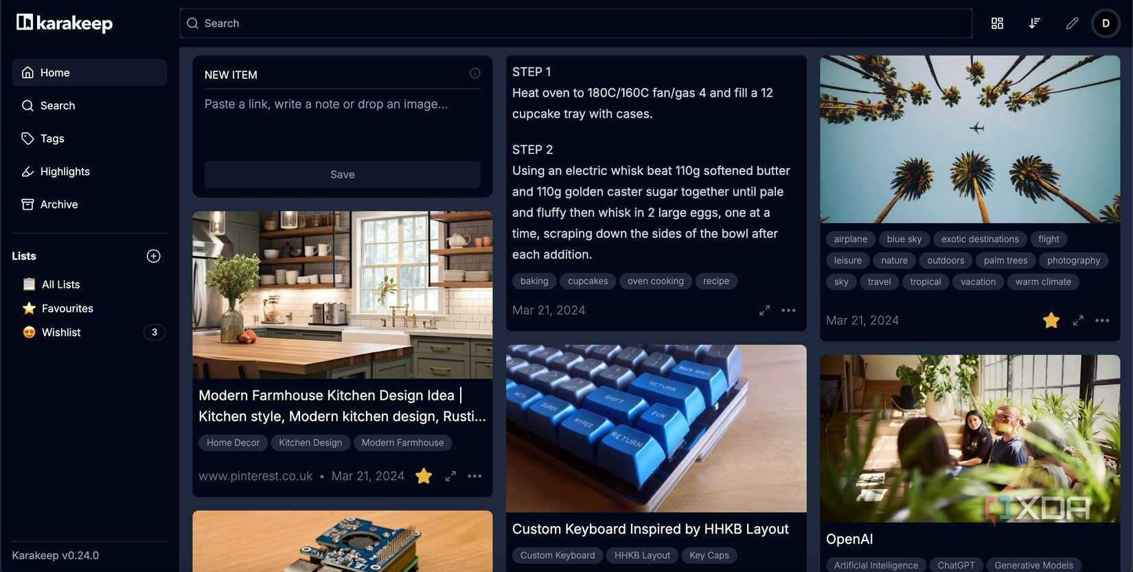 Karakeep homepage