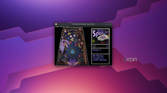 Screenshot of the KDE desktop running Space Cadet pinball