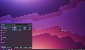 Screenshot of the KDE Plasma desktop with an applications menu showing installed apps