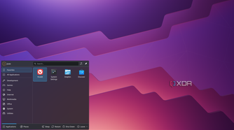Screenshot of the KDE Plasma desktop with an applications menu showing installed apps