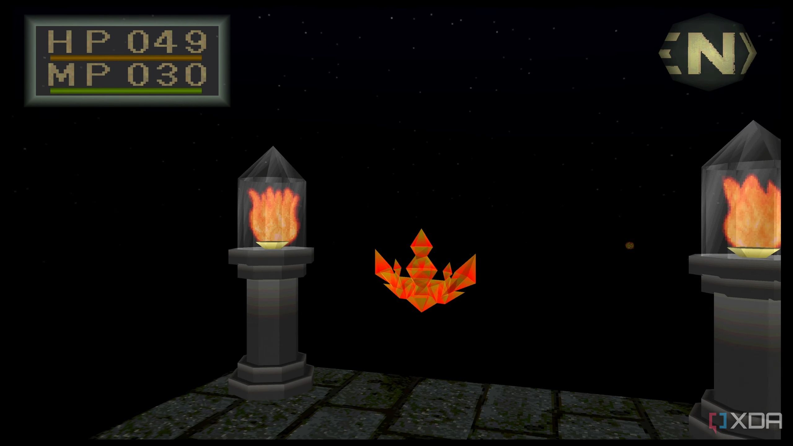 Fire lamps lighting the way in PlayStation 1 game King's Field.