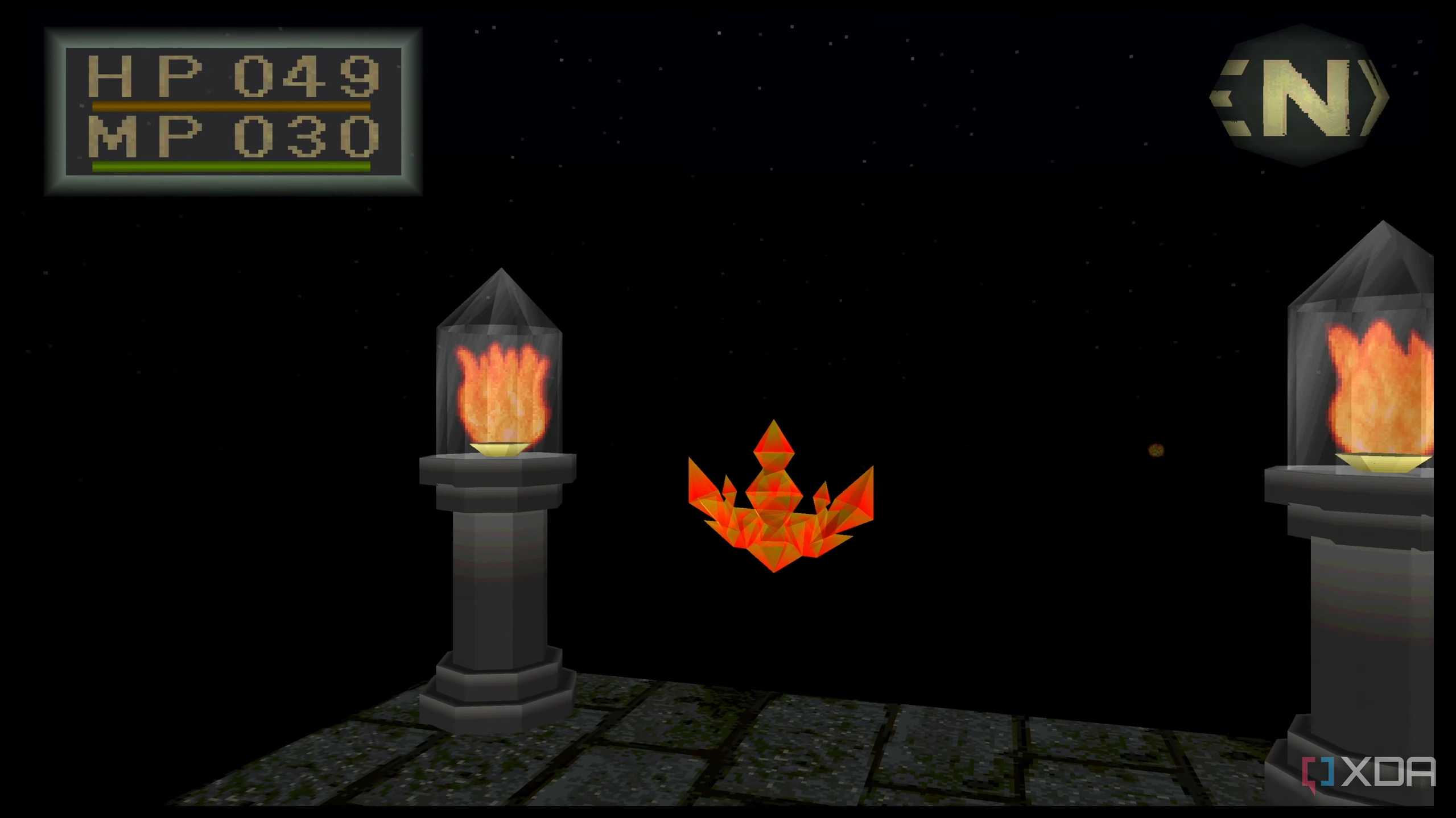 Fire lamps lighting the way in PlayStation 1 game King's Field.