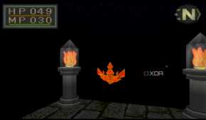 Fire lamps lighting the way in PlayStation 1 game King's Field.