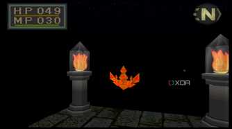 Fire lamps lighting the way in PlayStation 1 game King's Field.