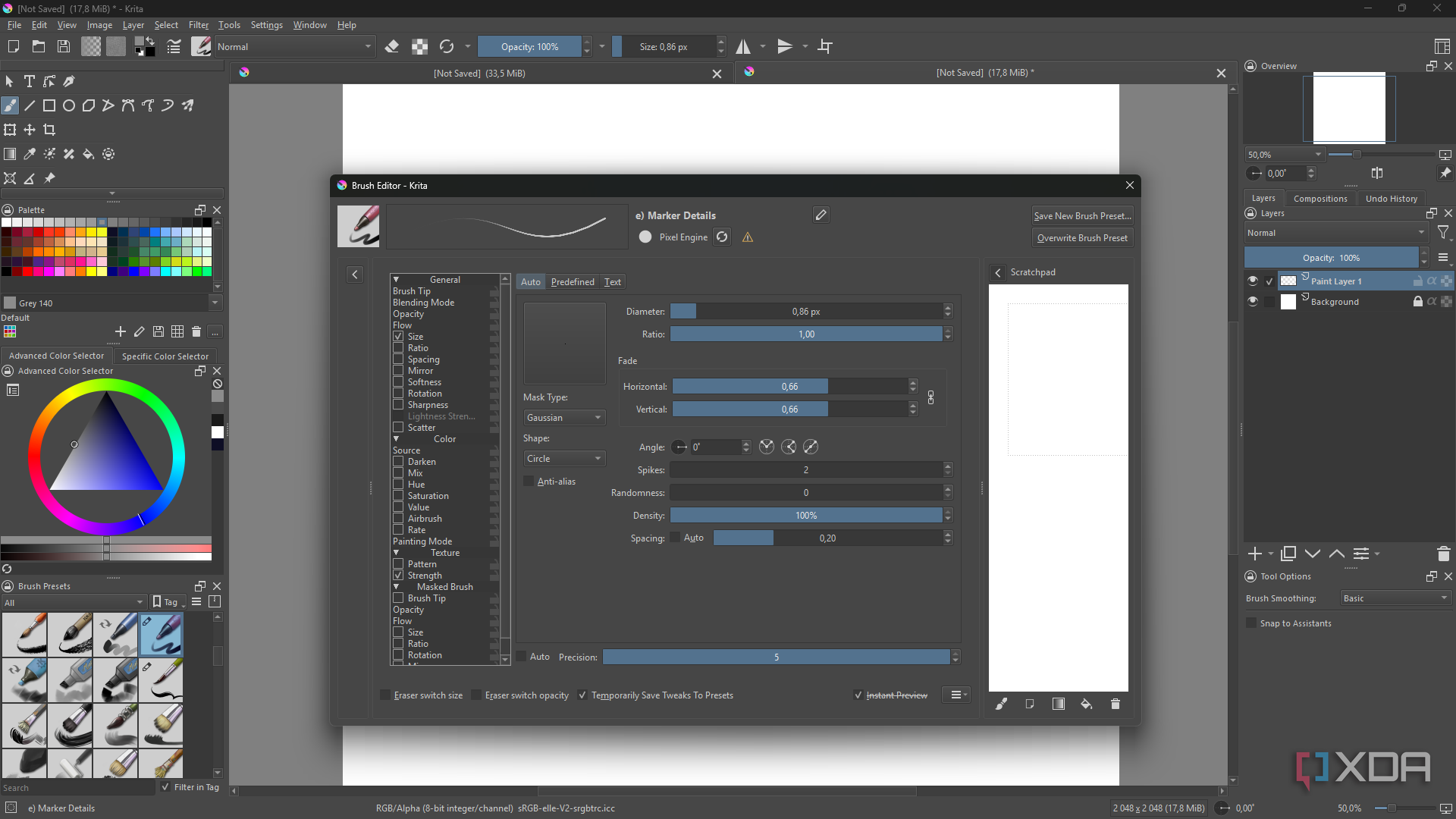 Krita brush settings