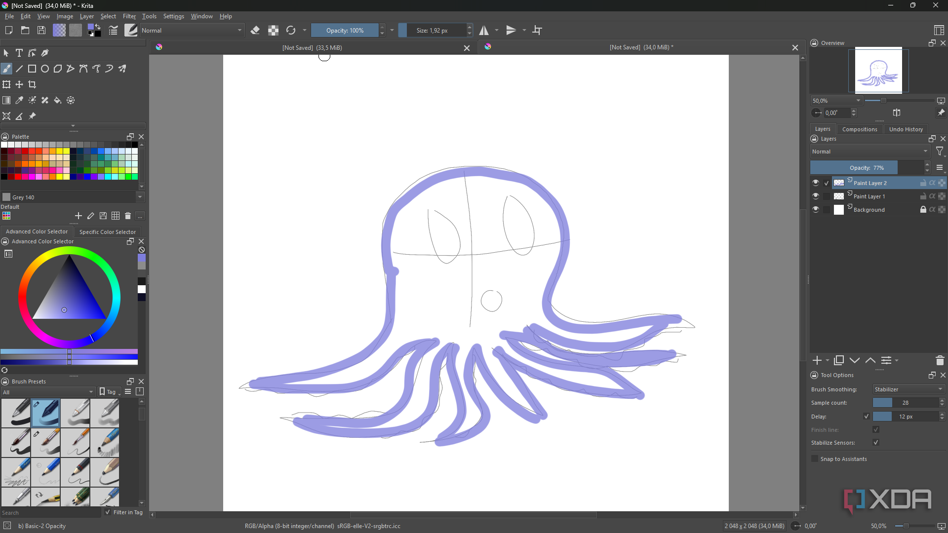 Krita overlay with brush