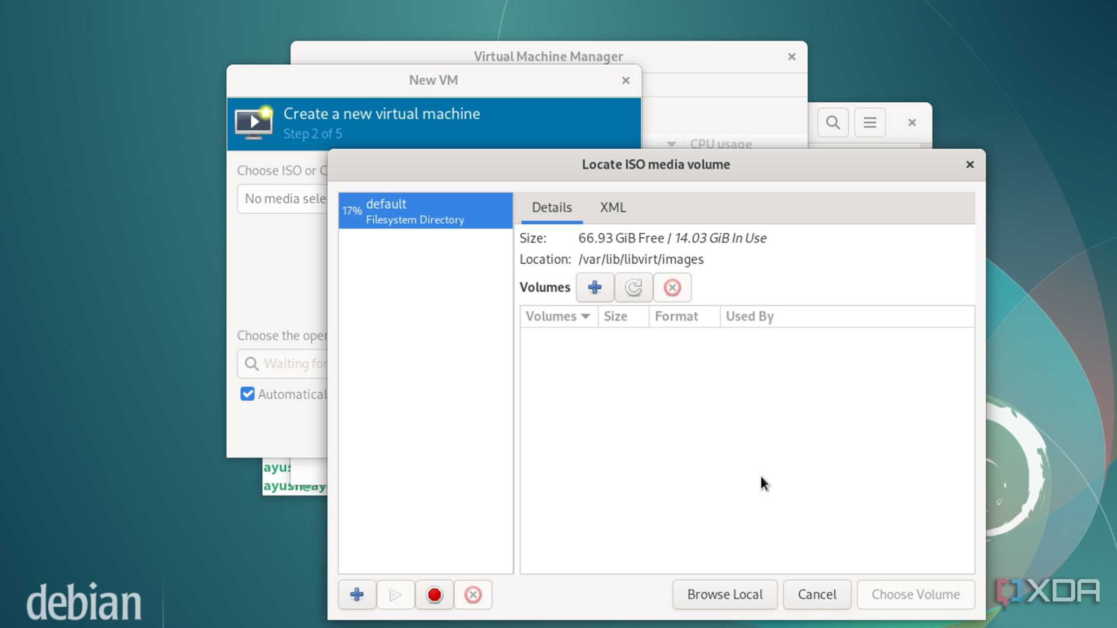 Choosing the ISO file for a virtual machine inside KVM