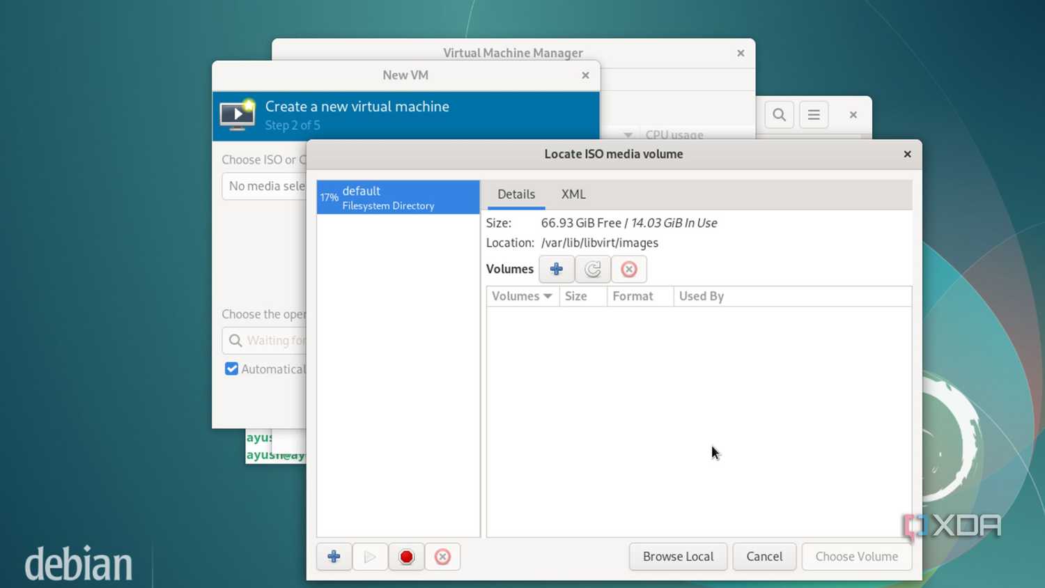 Choosing the ISO file for a virtual machine inside KVM