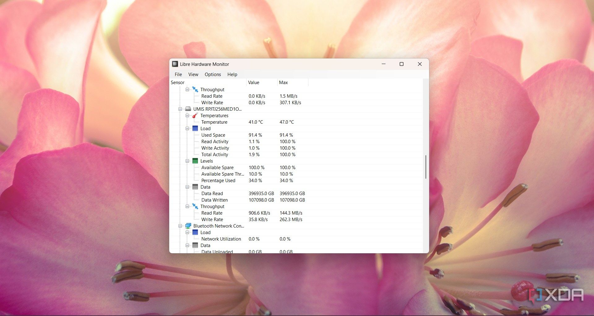 Showing the storage drive activity in Libre Hardware Monitor