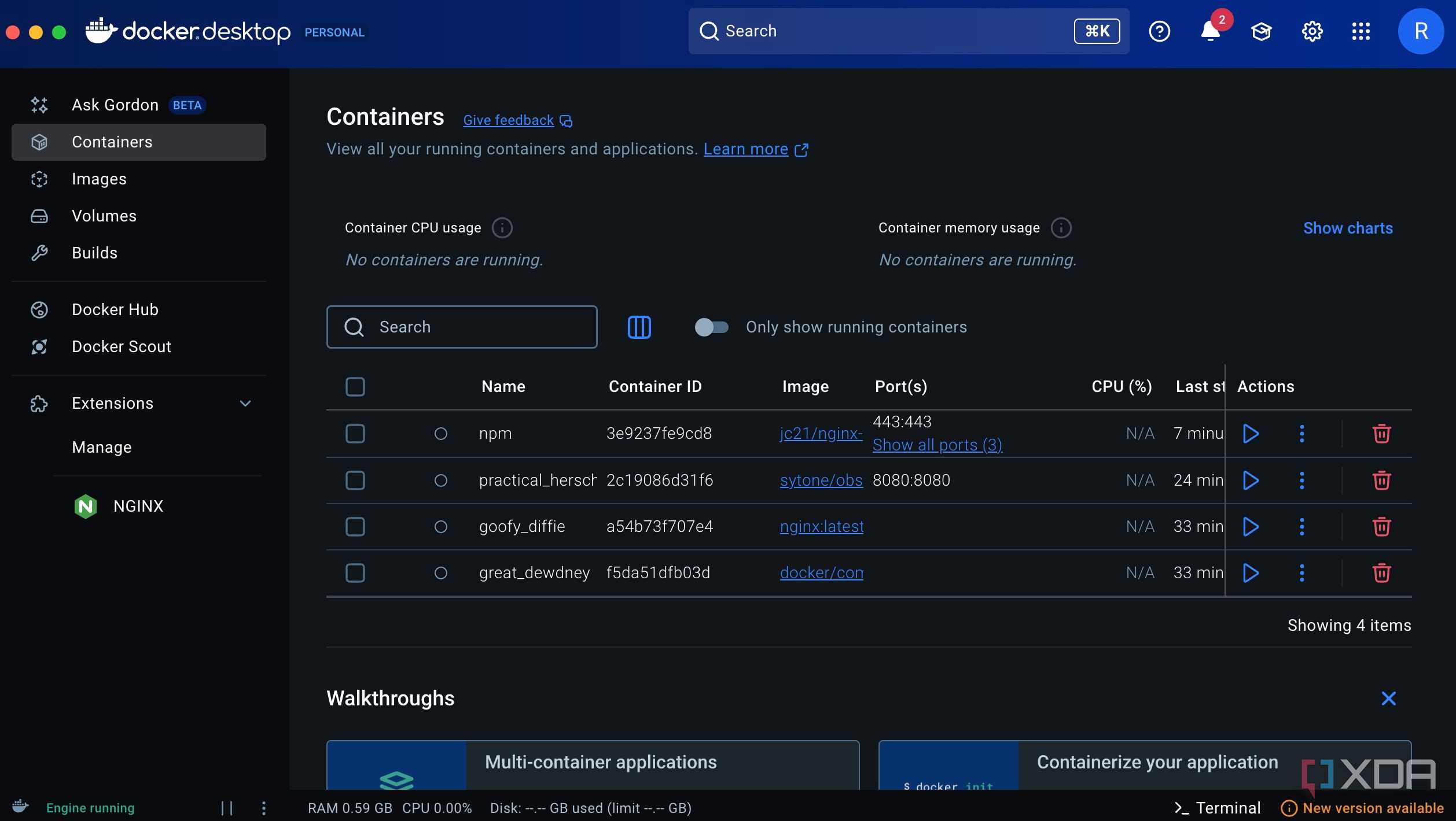 List of containers on Docker