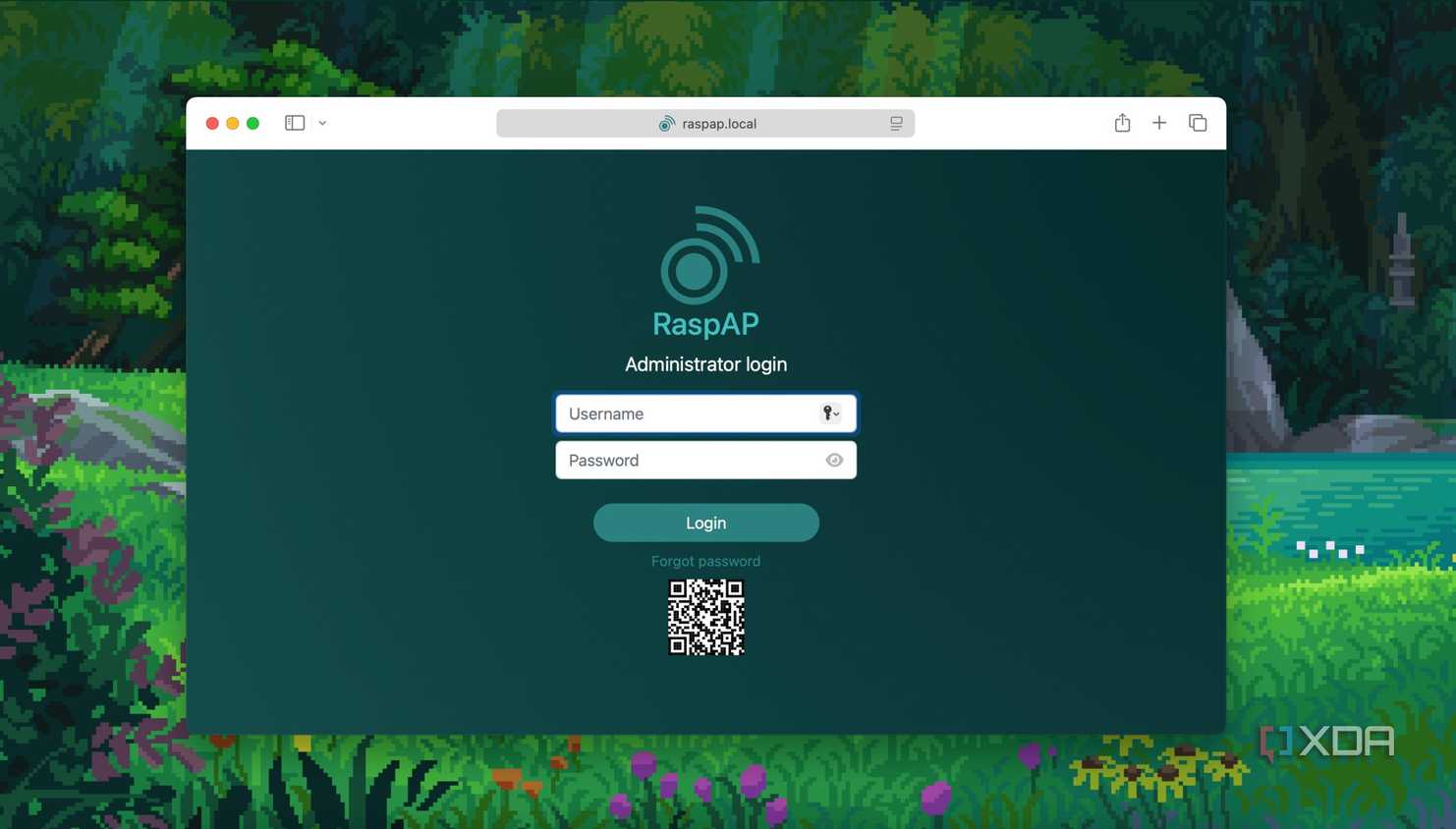 Login screen of RaspAP on Raspberry Pi