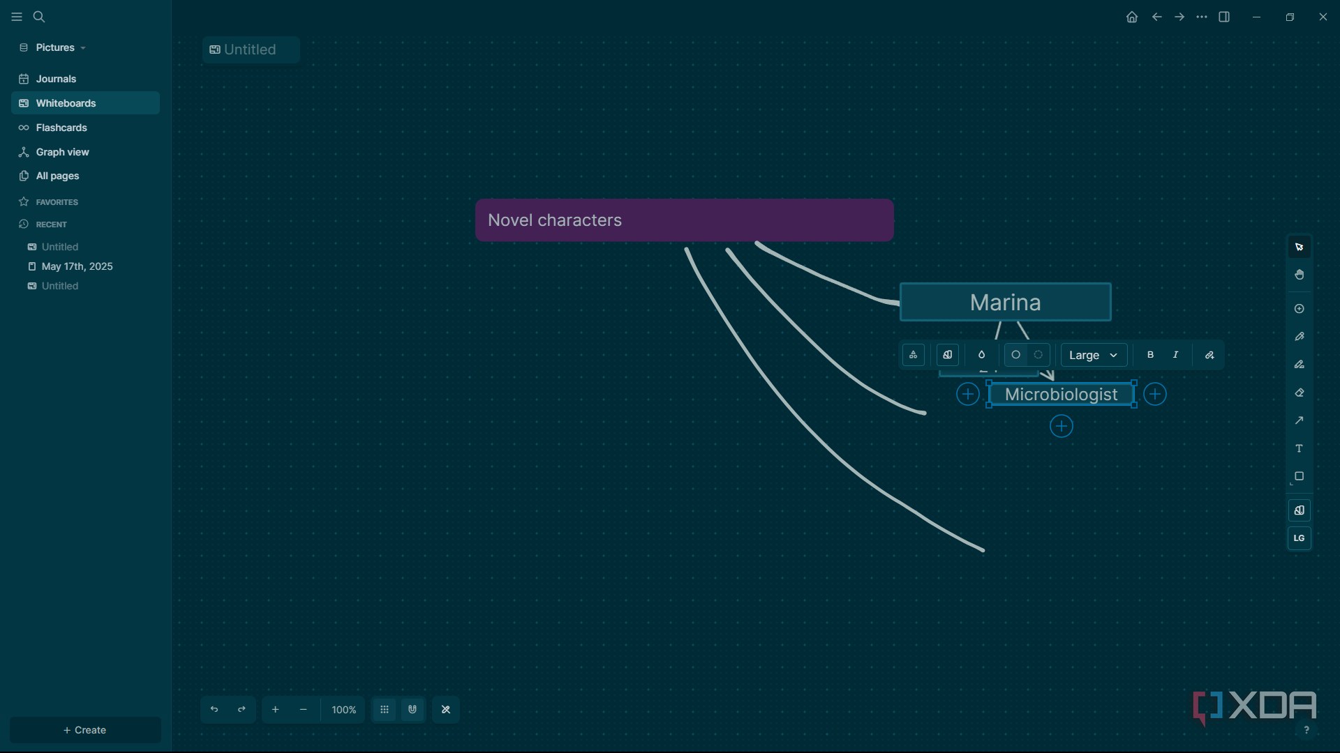 Logseq creating mind map on whiteboard