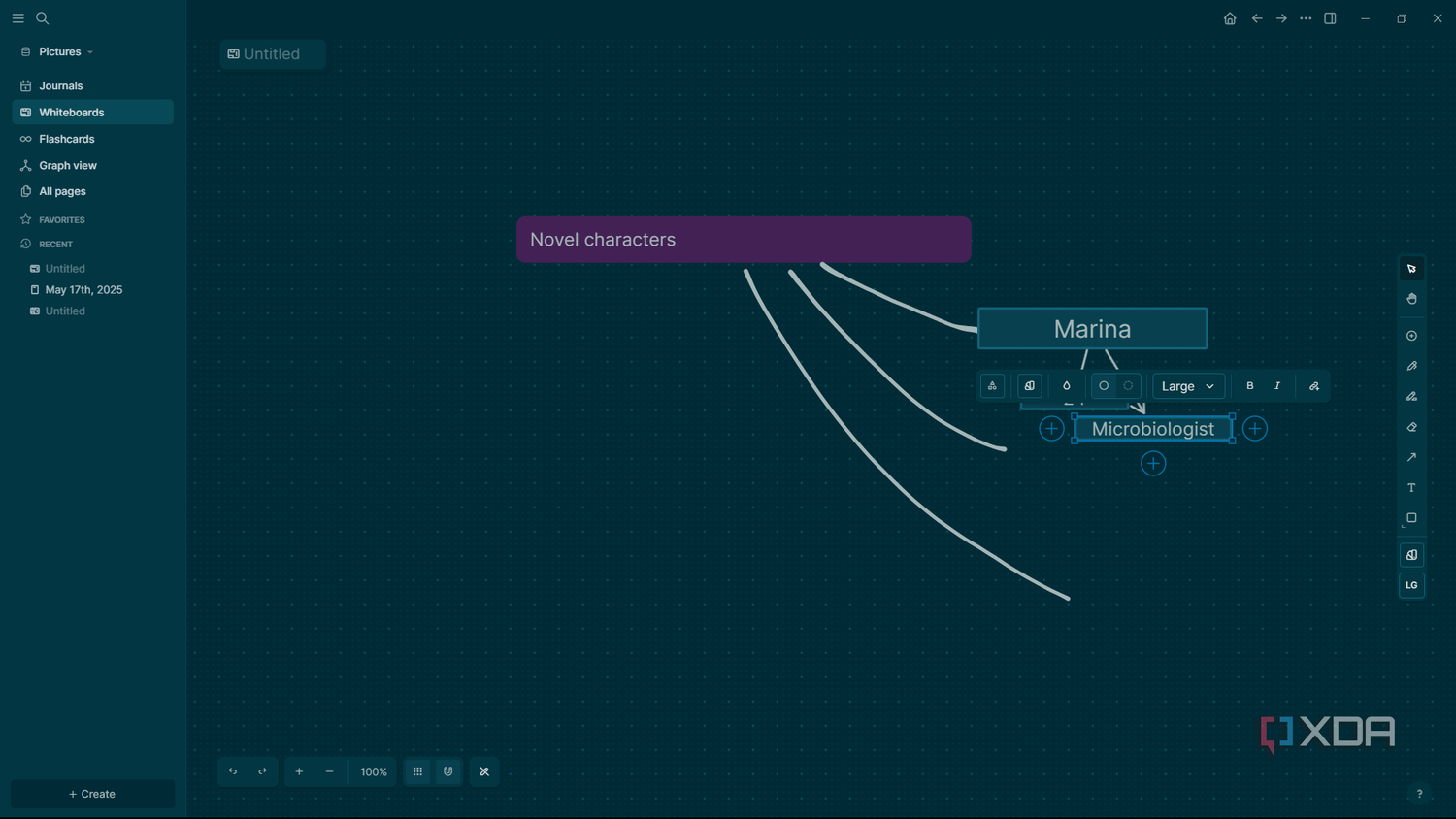 Logseq creating mind map on whiteboard