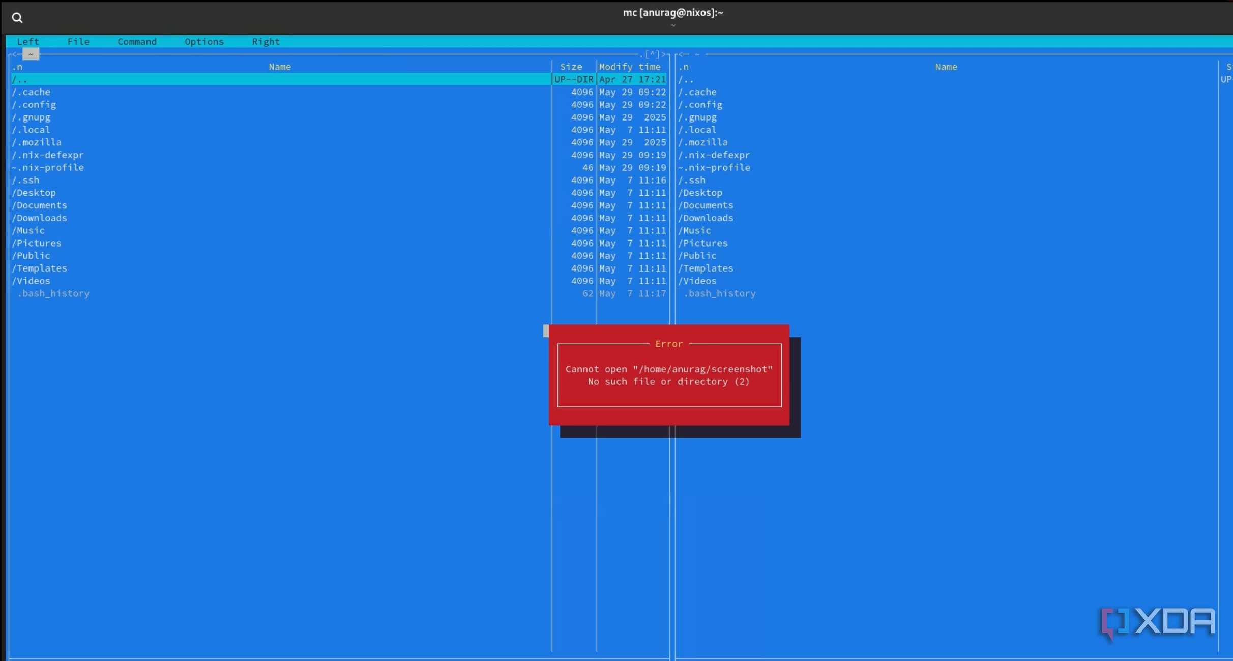 Midnight commander error