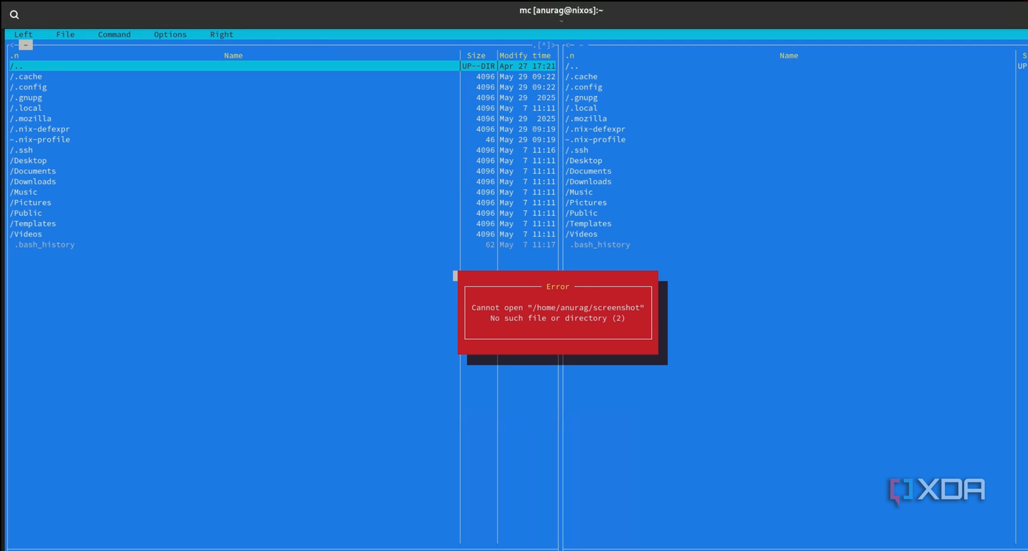 Midnight commander error