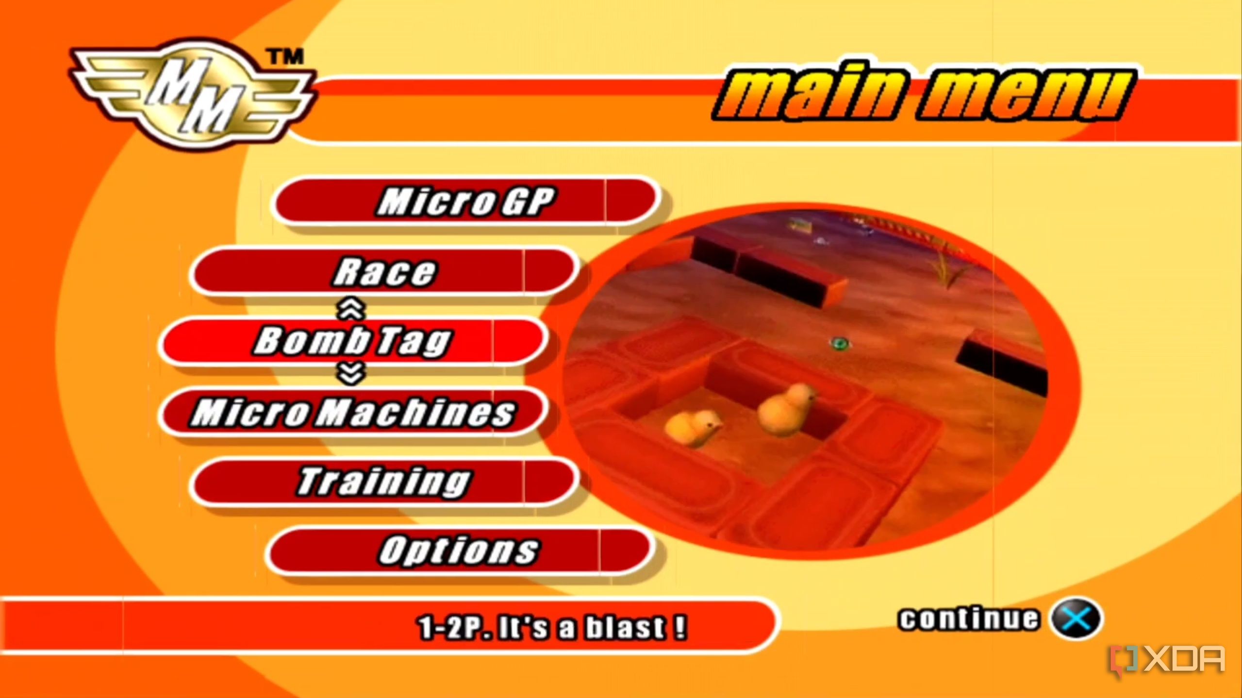 A screenshot from the game Micro Machines, showing the game's main menu.