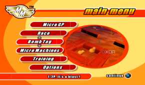 A screenshot from the game Micro Machines, showing the game's main menu.