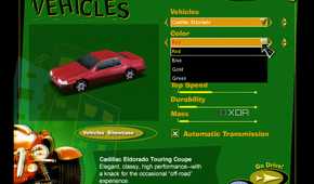 A screenshot from the game Midtown Madness, showing the game's car-select menu.