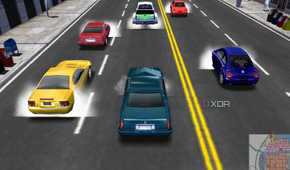A screenshot from the game Midtown Madness, showing cars readying up for a race in the game.