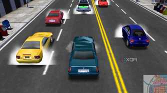 A screenshot from the game Midtown Madness, showing cars readying up for a race in the game.