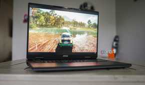 MSI Titan 18 gaming laptop on a gray table.
