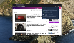 Screenshot of Mullvad Browser showing the XDA homepage with a flyout for Mullvad DNS settings open over it
