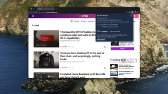 Screenshot of Mullvad Browser showing the XDA homepage with a flyout for Mullvad DNS settings open over it
