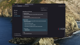 Screenshot of Mullvad settings showing DNS over HTTPS settings using Mullvad DNS