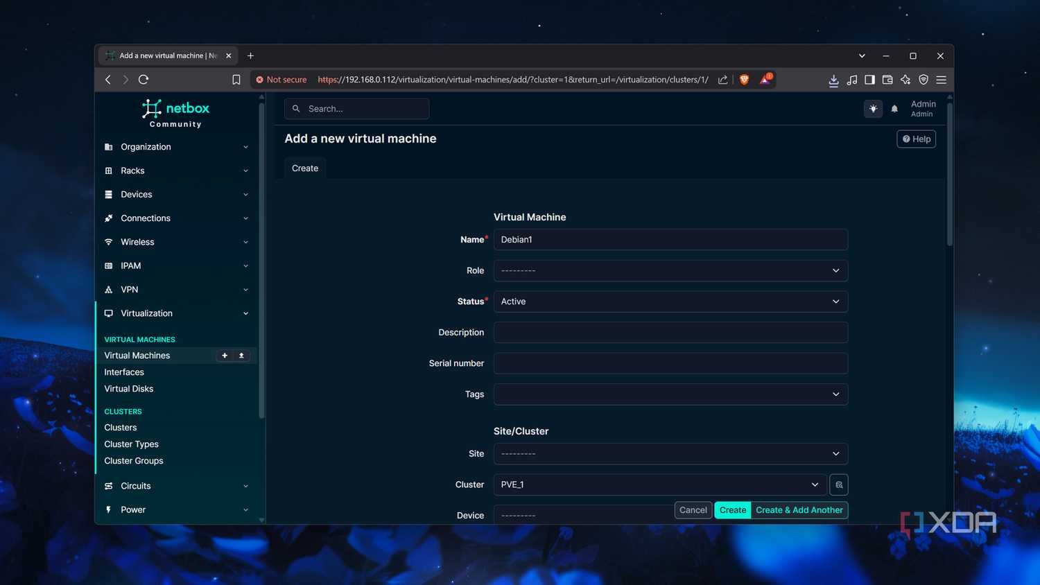 Adding a virtual machine in NetBox