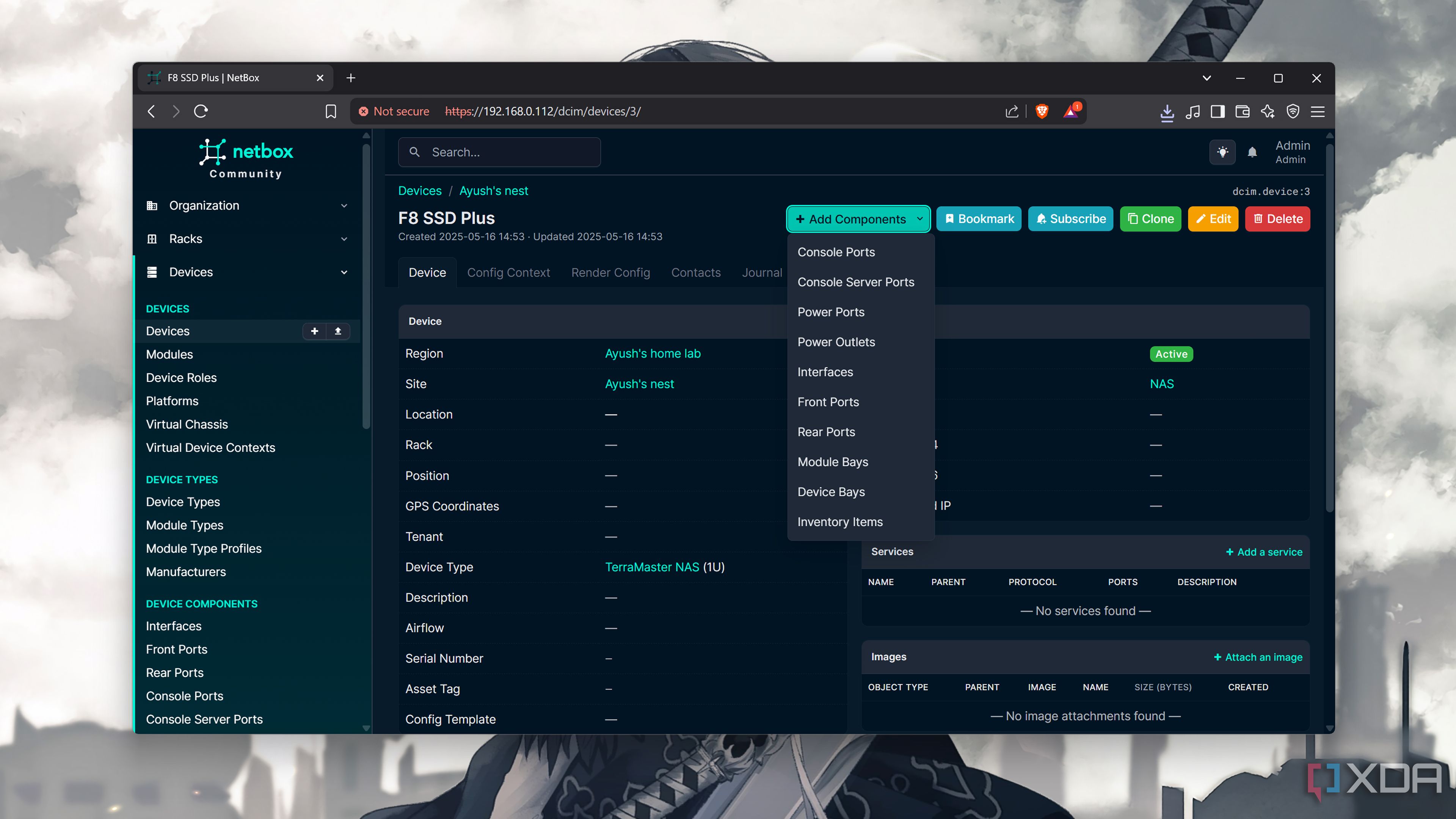 Adding components to a device in NetBox