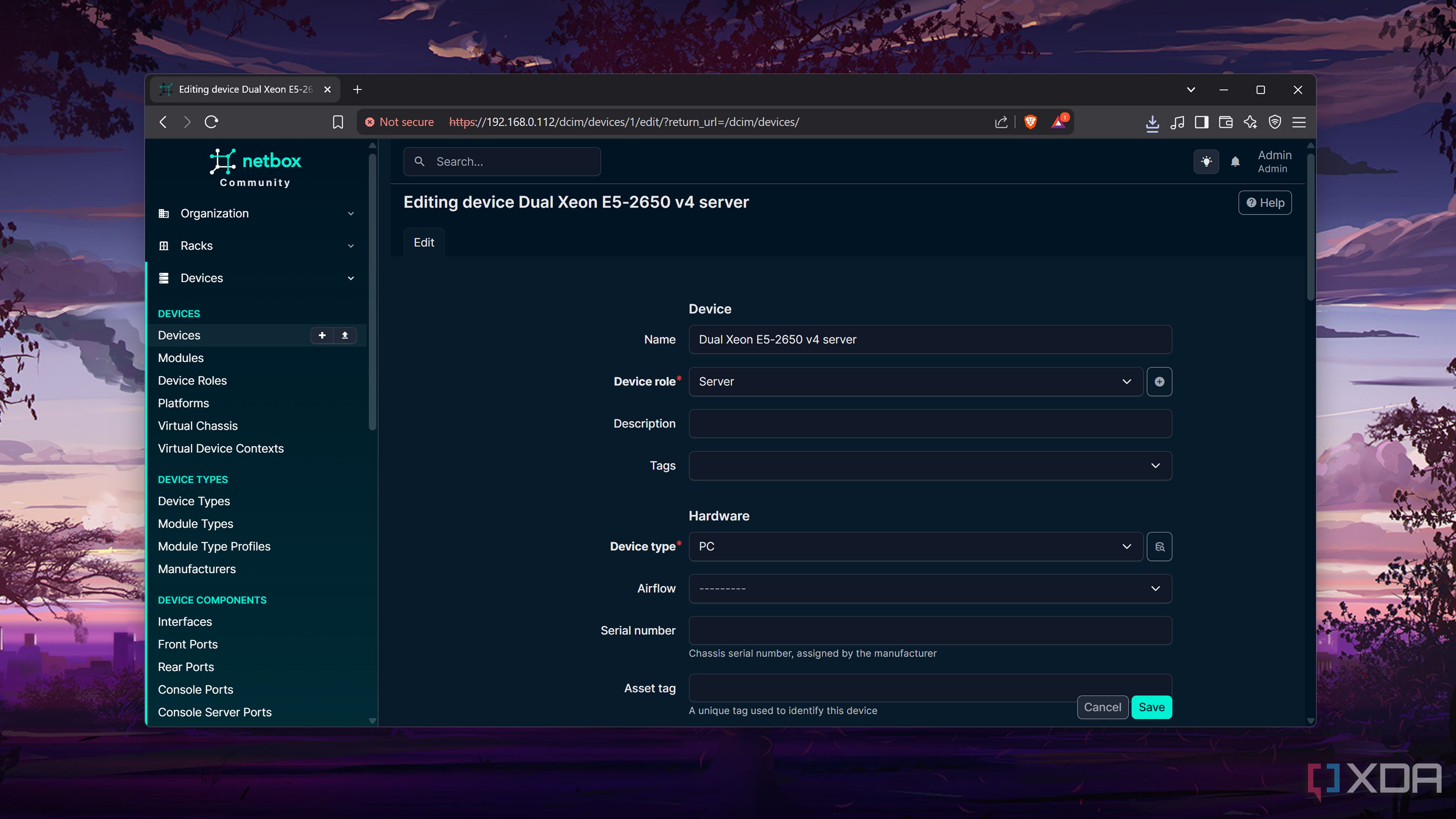 Editing a device in NetBox