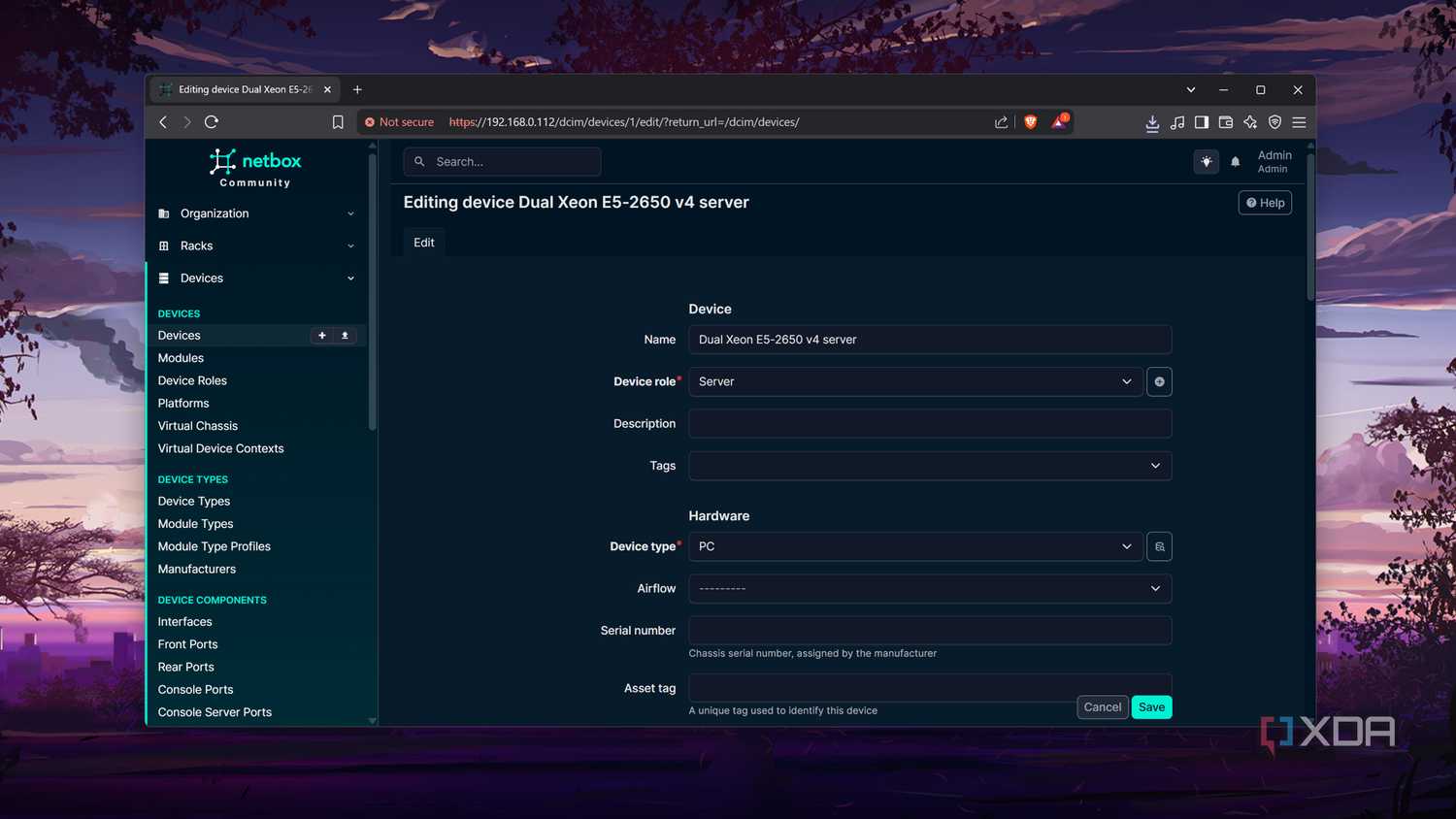 Editing a device in NetBox