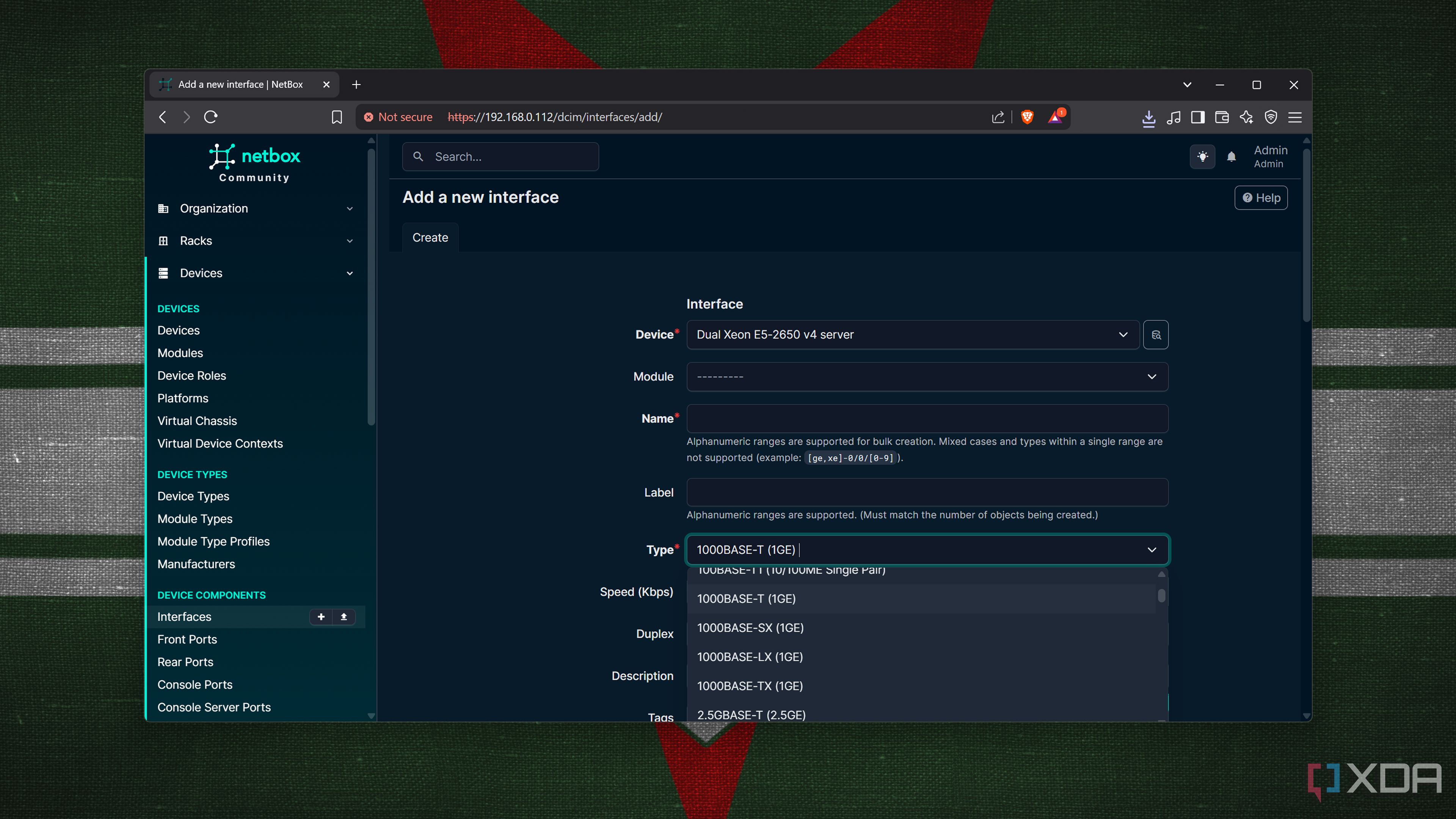 Adding an interface in NetBox