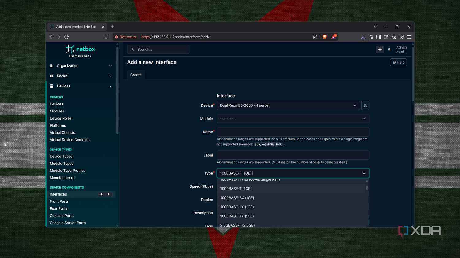 Adding an interface in NetBox