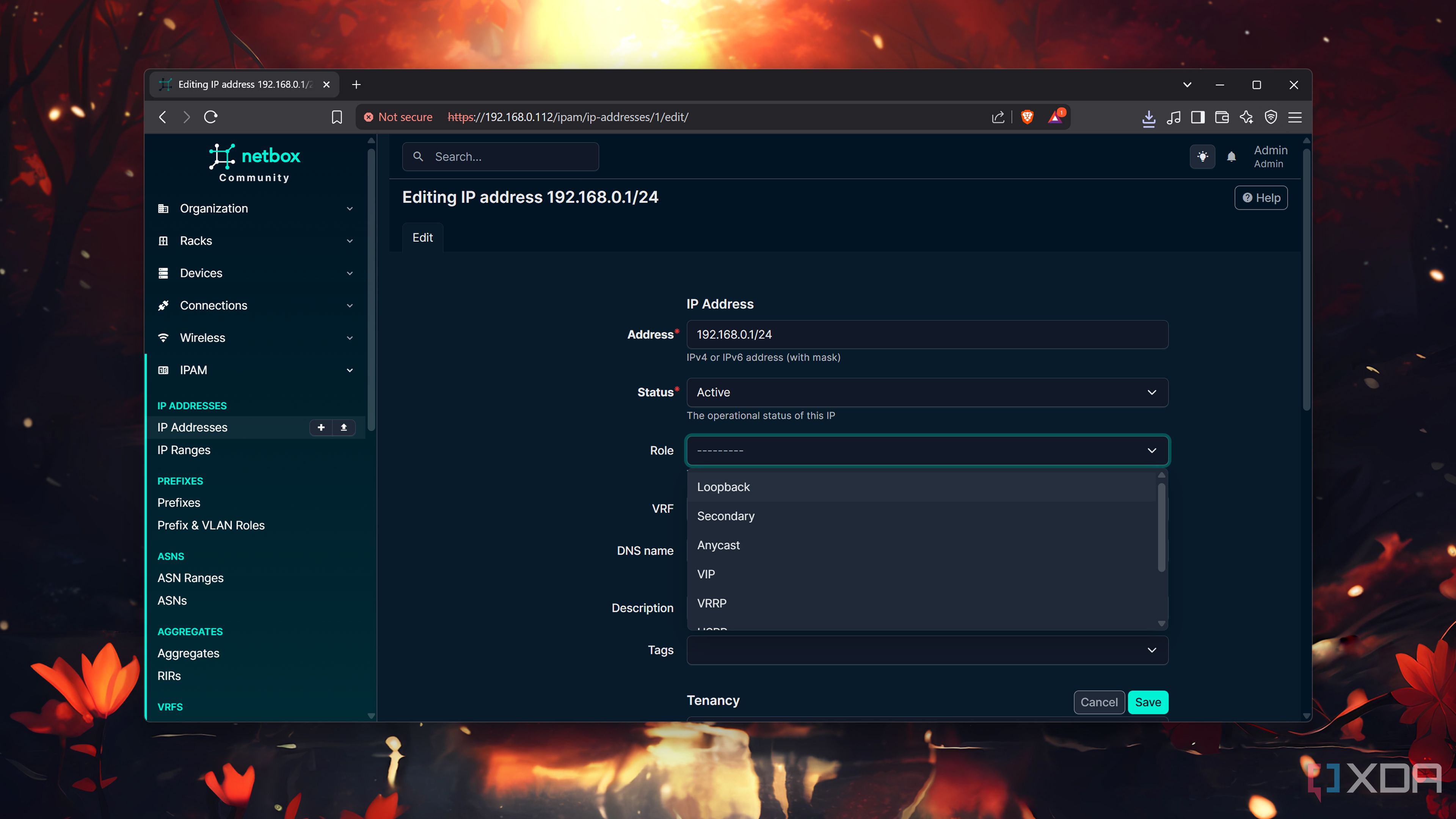 Editing an IP address in NetBox