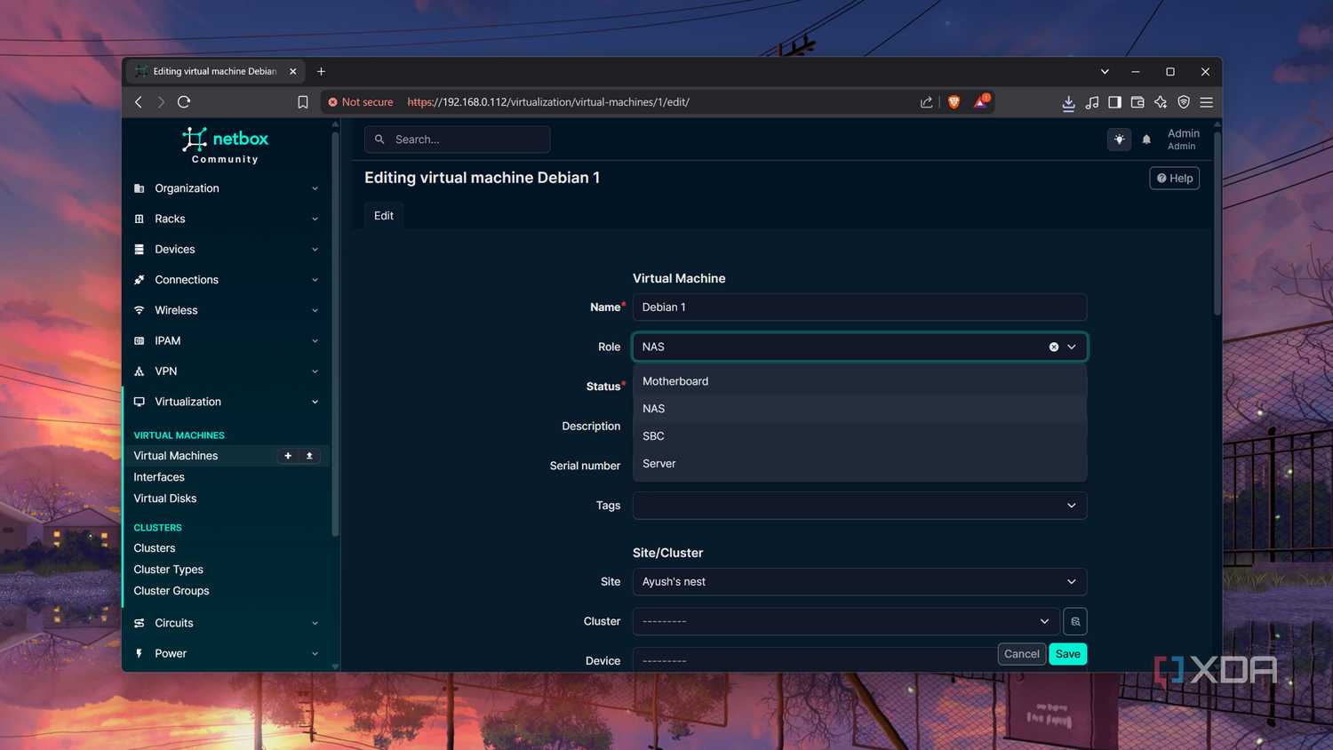 Adding a VM in NetBox