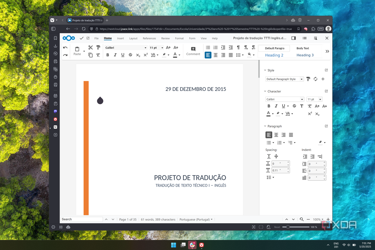 Screenshot of a Word document open in Nextcloud Office