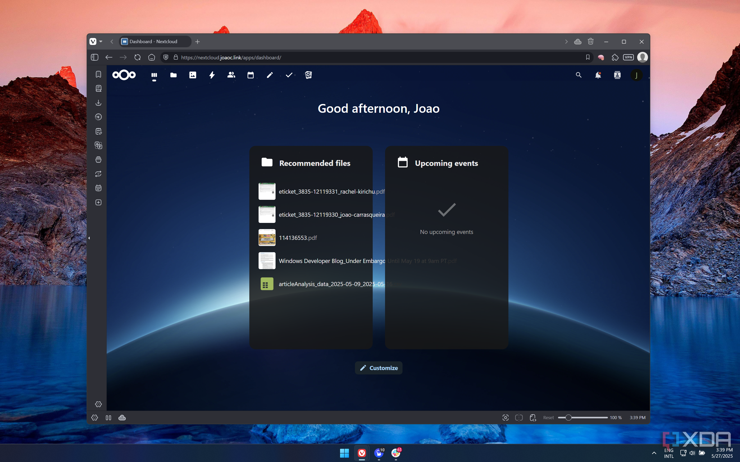 Screenshot of the Nextcloud dashboard showing recommended files
