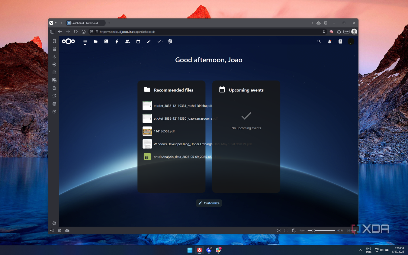 Screenshot of the Nextcloud dashboard showing recommended files