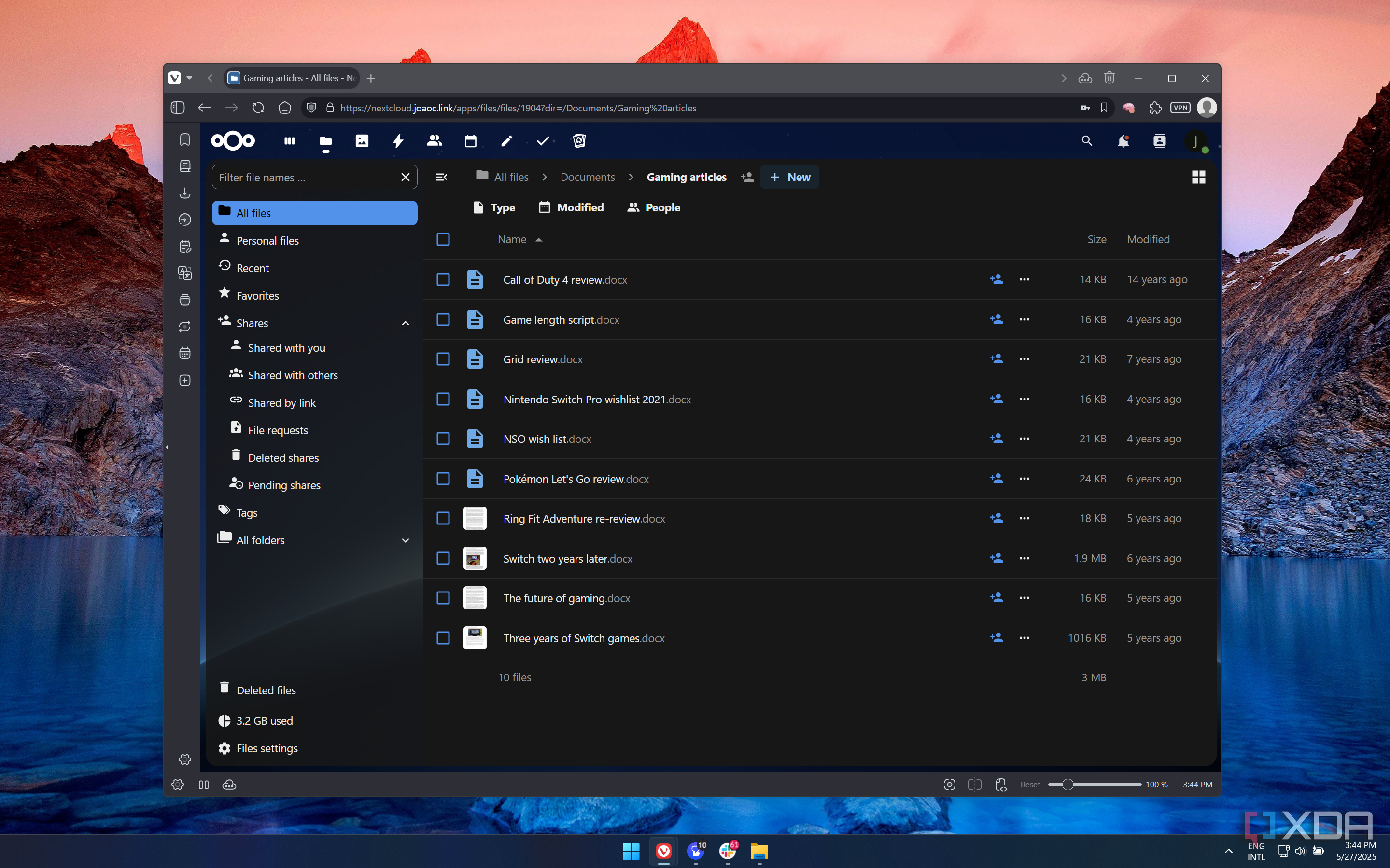 Screenshot of a Nextcloud instance showing files in a folder