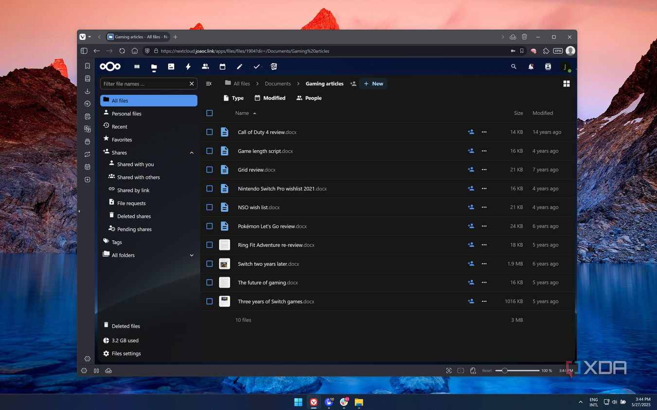 Screenshot of a Nextcloud instance showing files in a folder