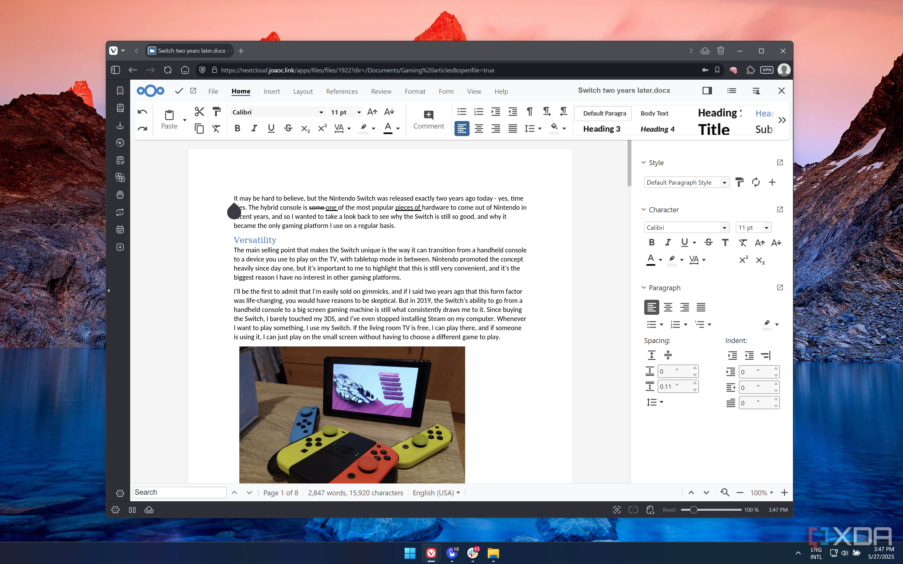 Screenshot of a Word document open in Nextcloud Office showing text formatting options