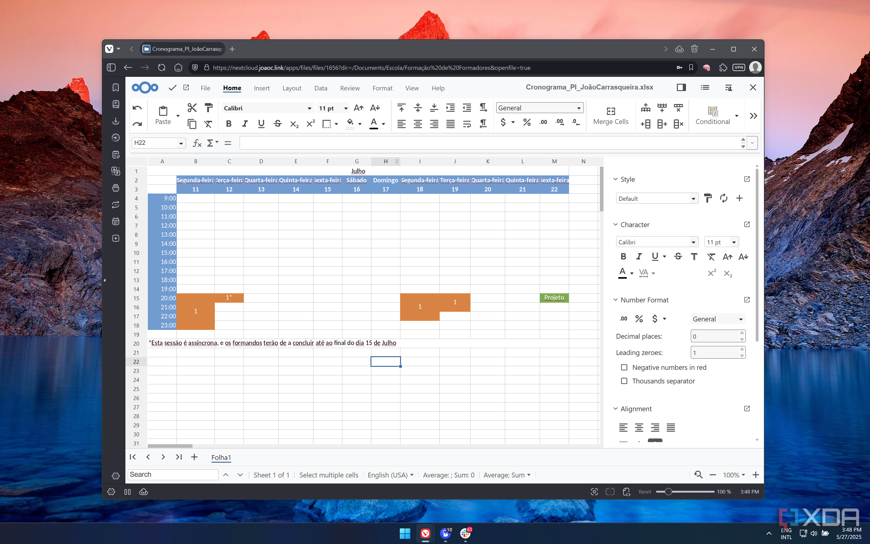 Screenshot of a spreadsheet open in Nextcloud Office showing cell formatting options