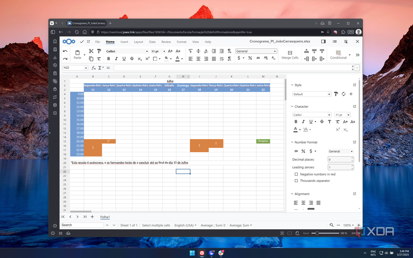 Screenshot of a spreadsheet open in Nextcloud Office showing cell formatting options