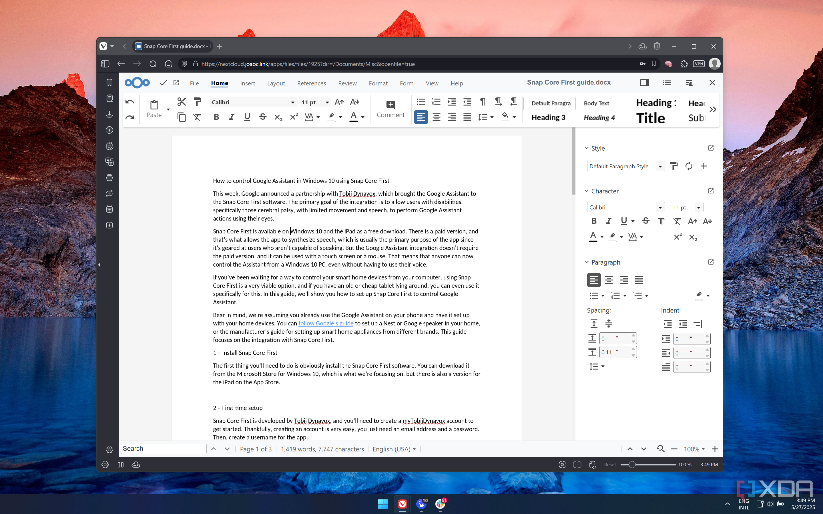 Screenshot of a Word document open in Nextcloud Office showing text formatting options