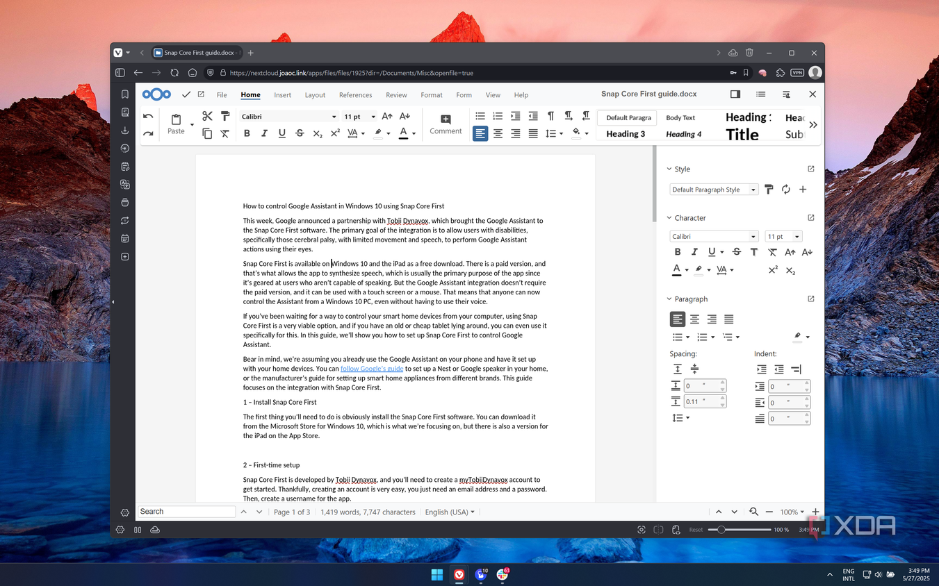 Screenshot of a Word document open in Nextcloud Office showing text formatting options