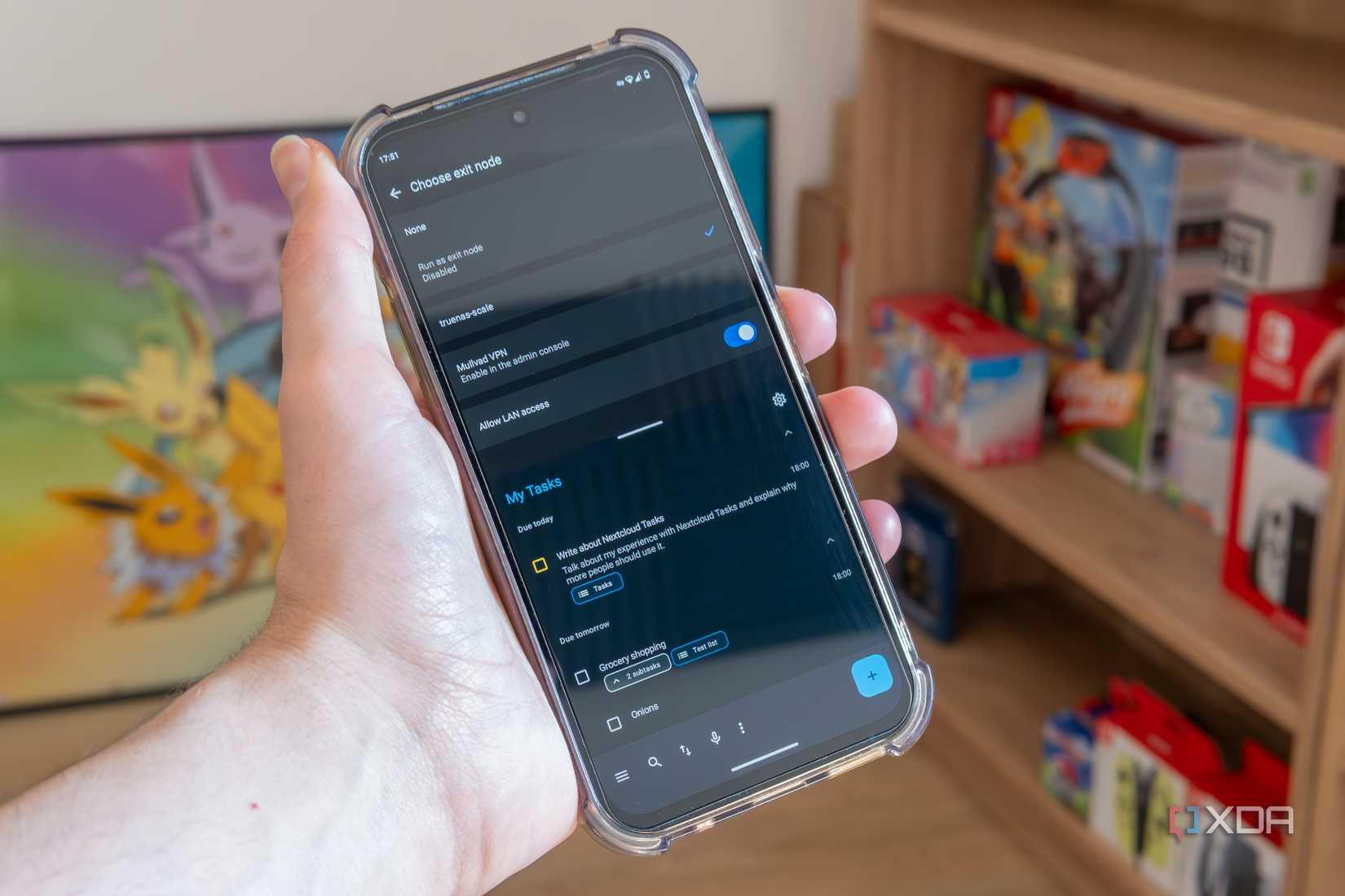 An Android phone running Tailscale and Tasks.org at the same time