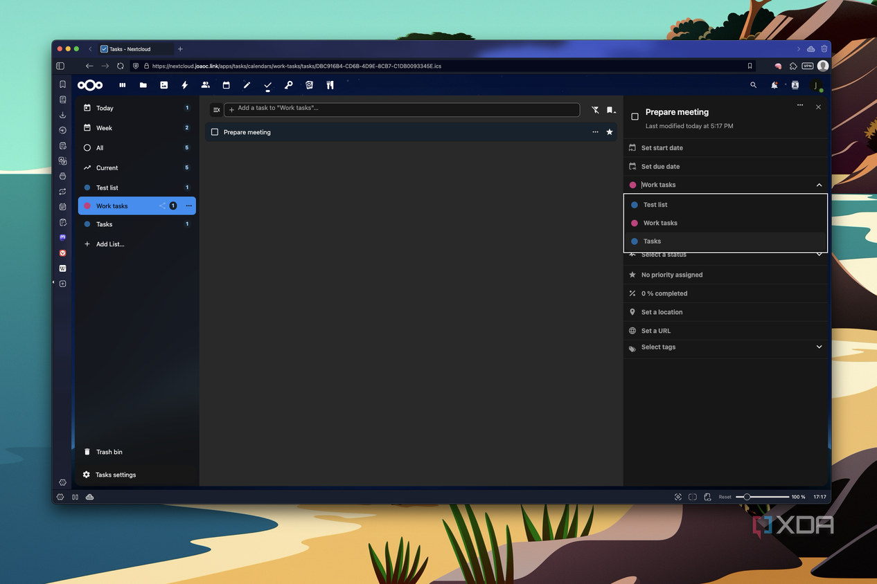 Screenshot of Nextcloud Tasks in Vivaldi creating a task